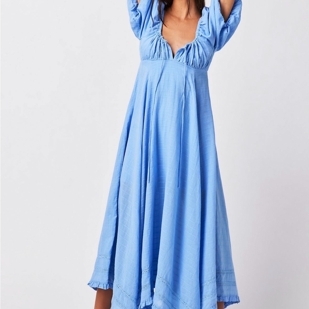 Free People Cream Sundress with Puff Sleeves and Scoop Neck